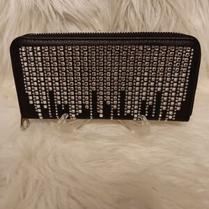 Black Rhinestone Waterfall Women's Accordion Wallet